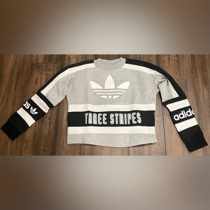 Adidas Three Stripes Trefoil Crop Top Crew Neck Sweatshirt Womens Size M